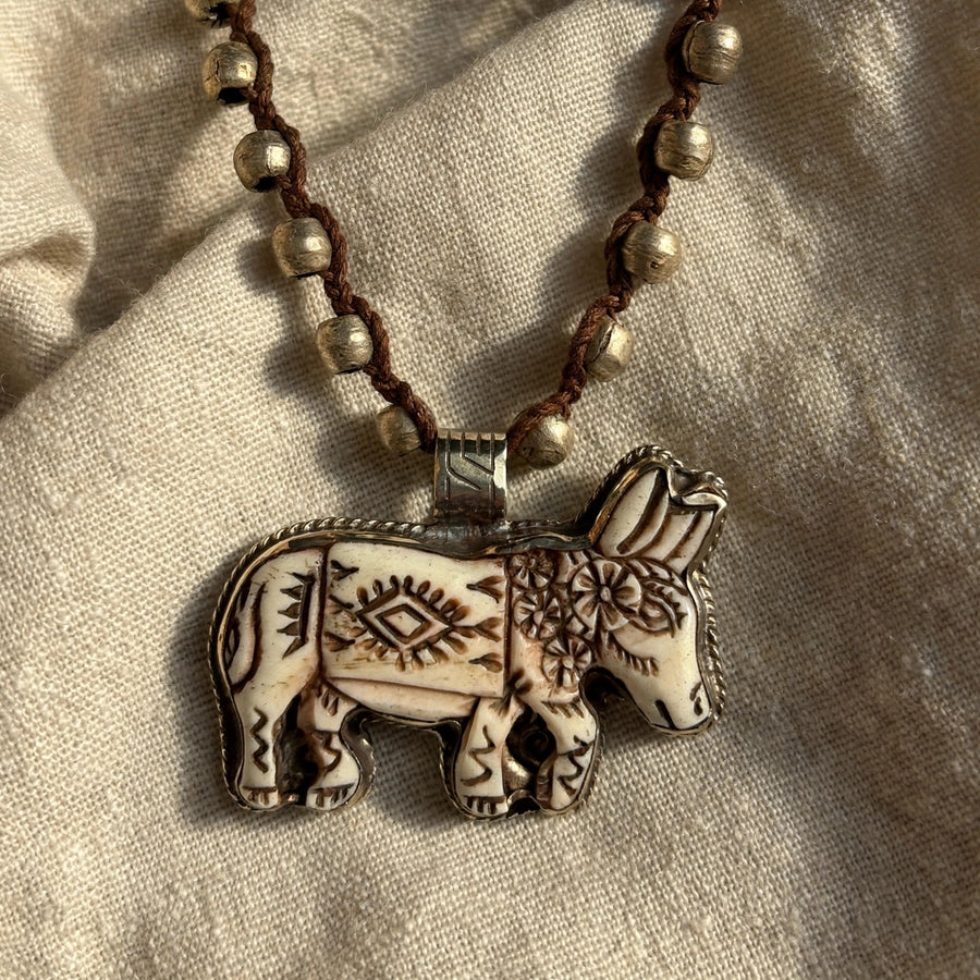 Desert Story Carved Bone Donkey Necklace by Tara Gasparian