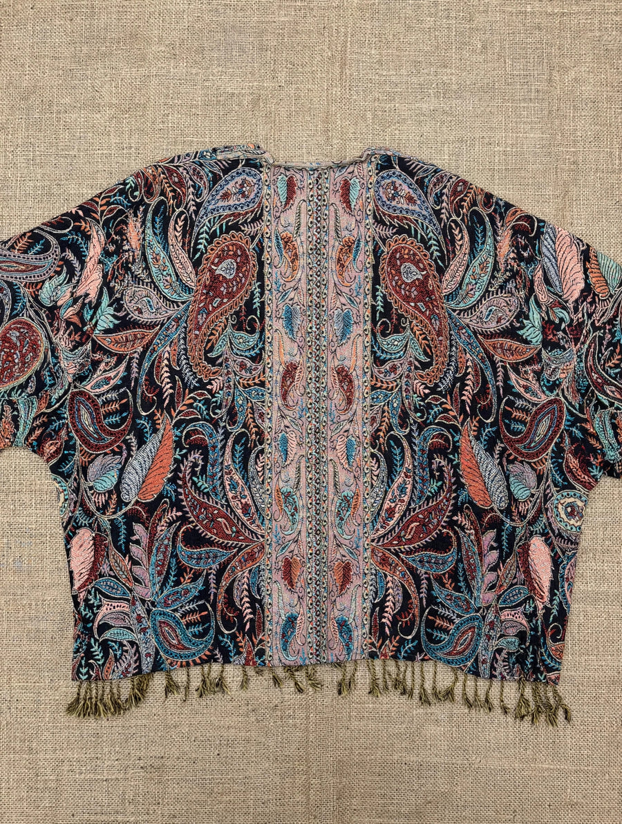 Reversible Tapestry Fringe Short Jacket