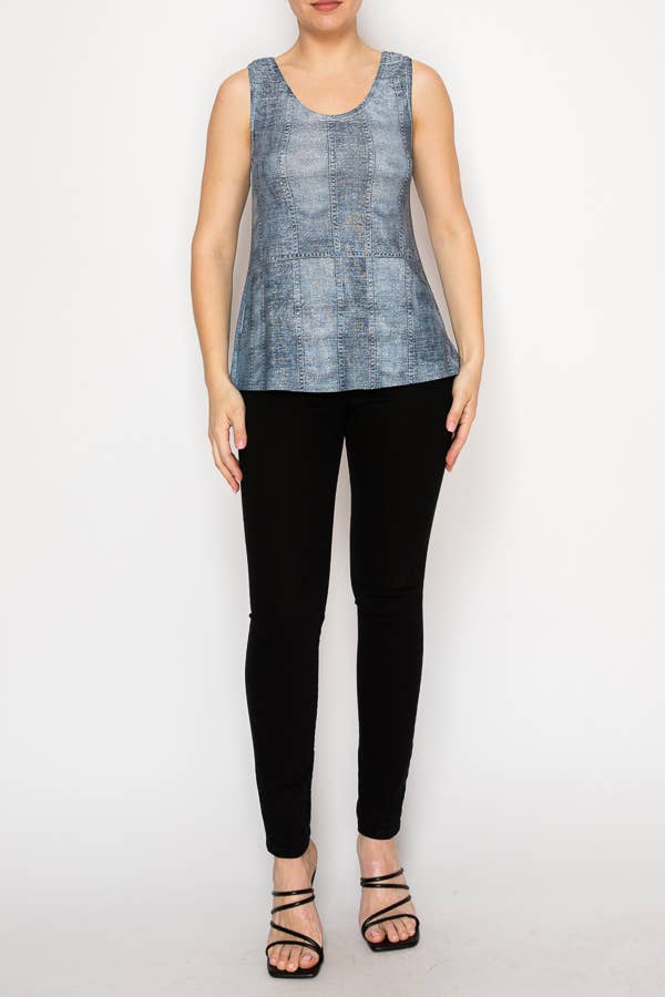 Shimmery Essential Sleeveless Lurex Denim Tank Robin Boutique