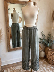 Ruffled Hem Mineral Wash Pants by The Paper Lace