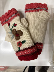 Additional view of Turquoise Ecru Color Block Knit Beanie Hat, Mittens and Fingerless Armwarmers By Many from Robin Boutique.