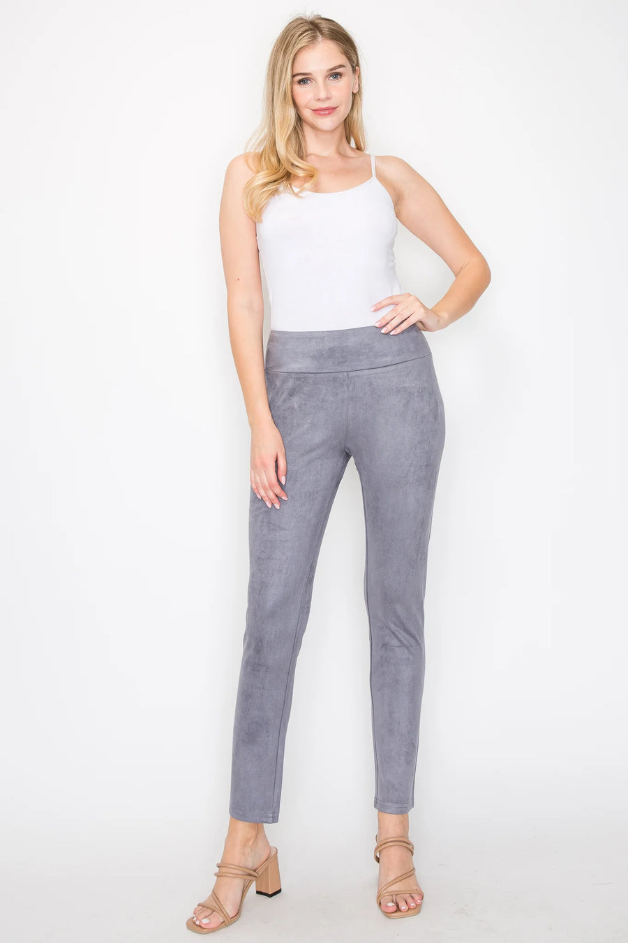 Annelise Stretch Suede Pants in Grey by Joh Robin Boutique