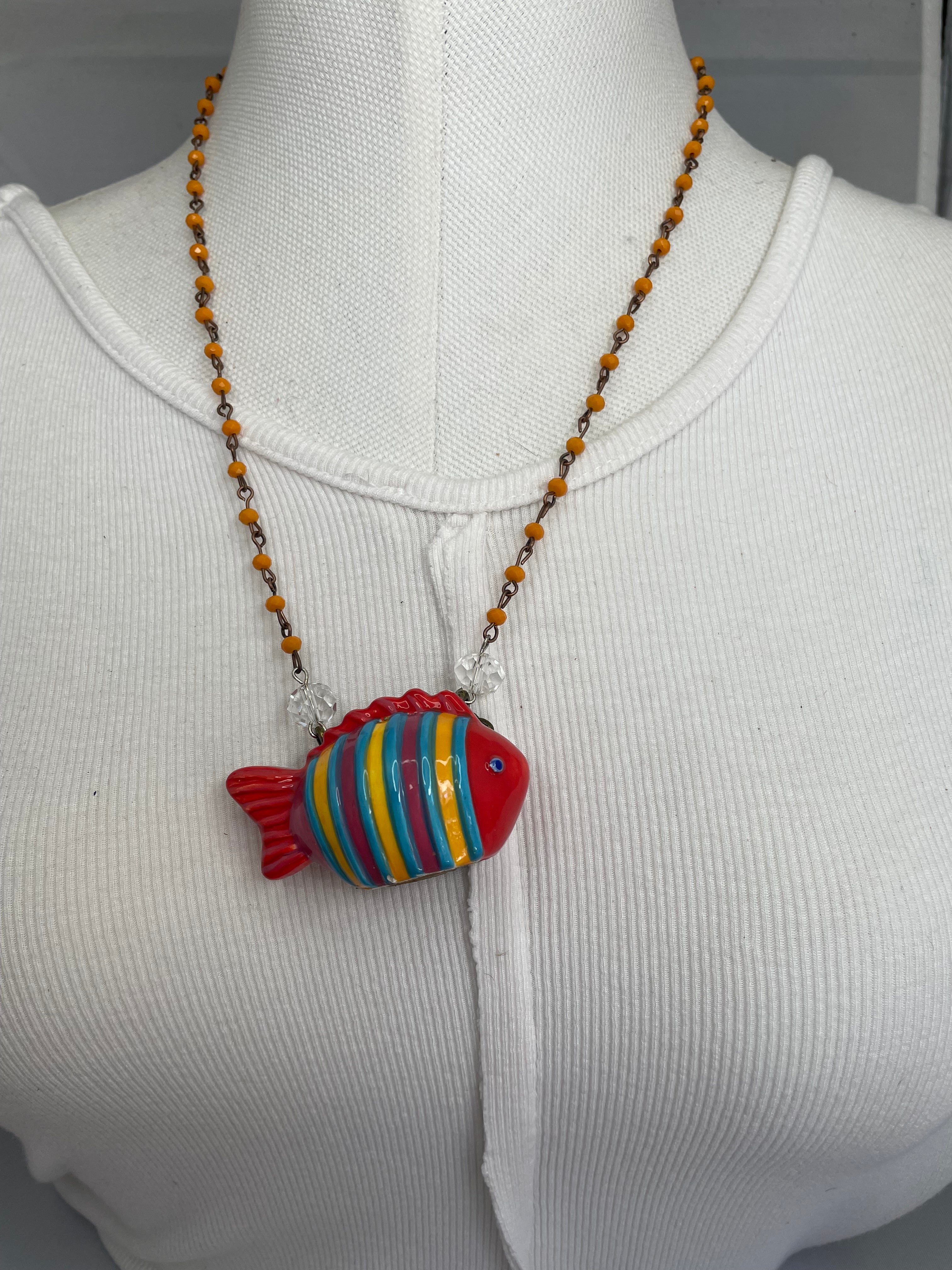 Red Multi Stripe Fish Necklace by Gina