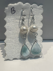 Larimar & Pearl Tear Drop Earrings