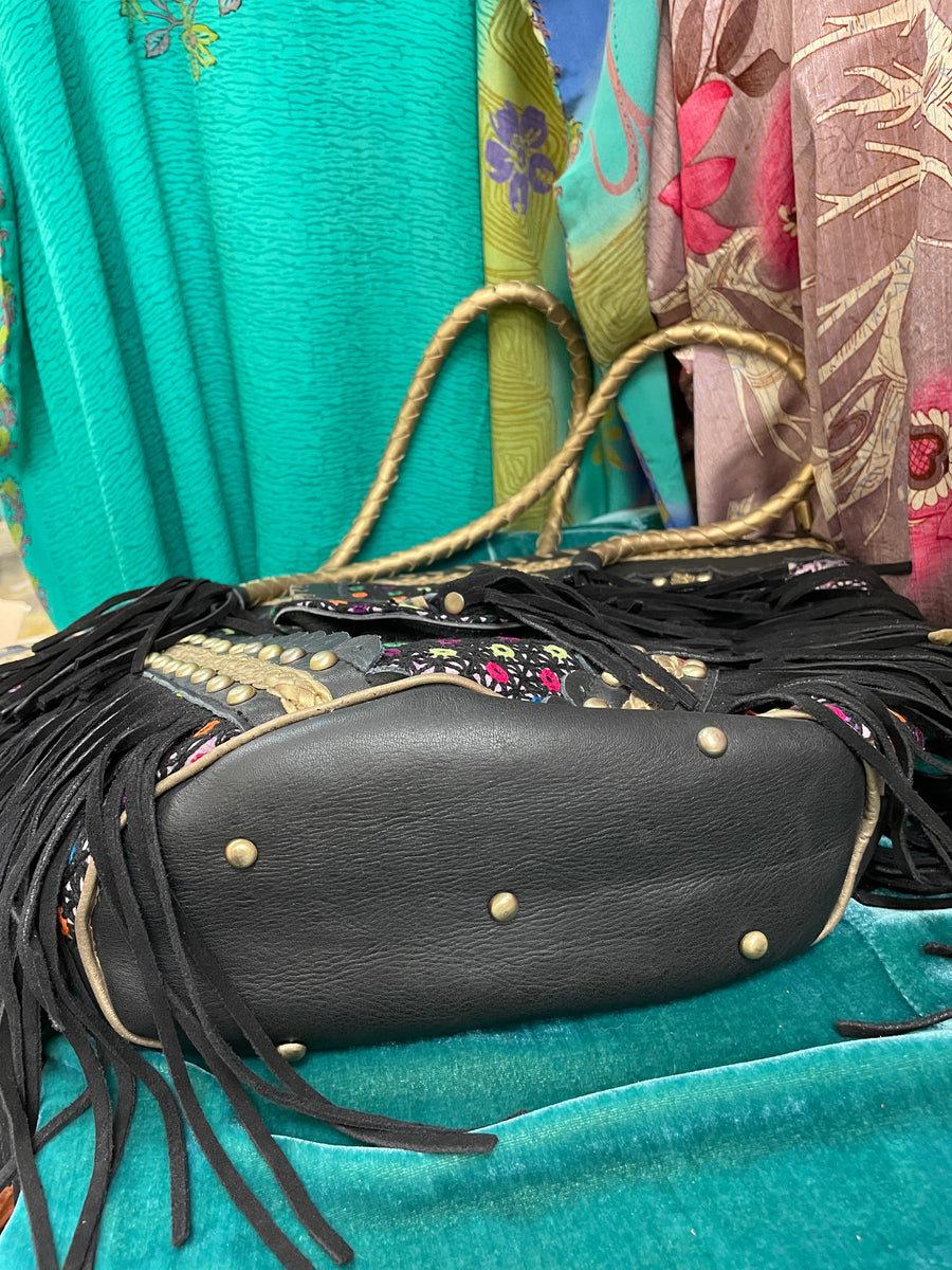 Upcycled Embroidered Market Studded Tote by Kantha Bae - Robin Boutique-Boutique 