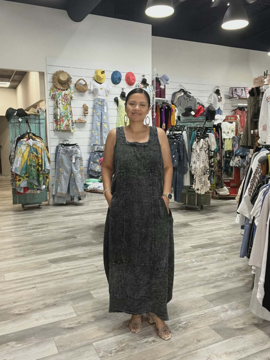 Stone Washed Double Gauze Balloon Maxi Dress