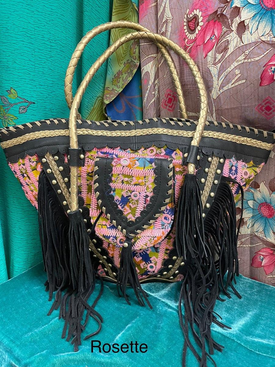 Upcycled Embroidered Market Studded Tote by Kantha Bae - Robin Boutique-Boutique 