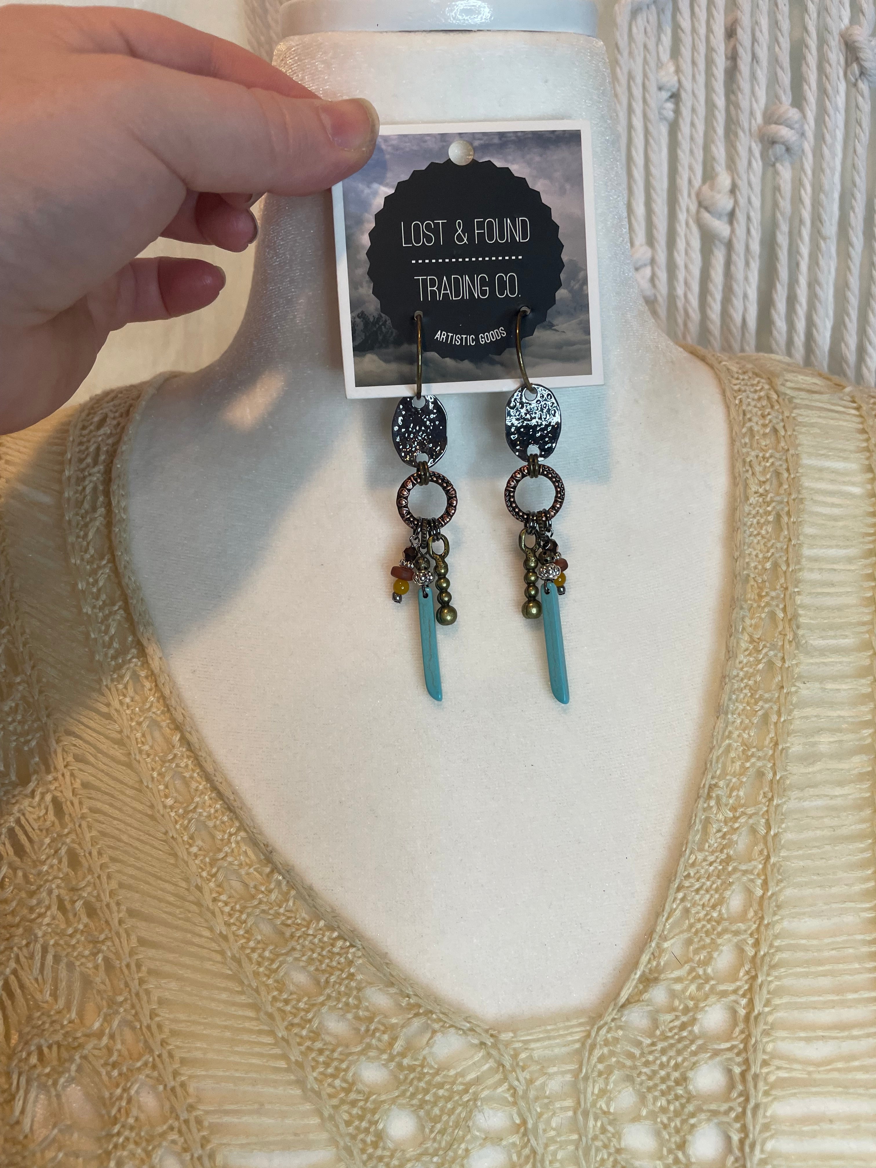 Hammered Disc Link Dangles Drop Earrings