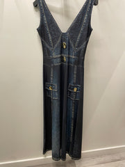 Maxi Low V Dress in Illusion Denim by IPNG Design
