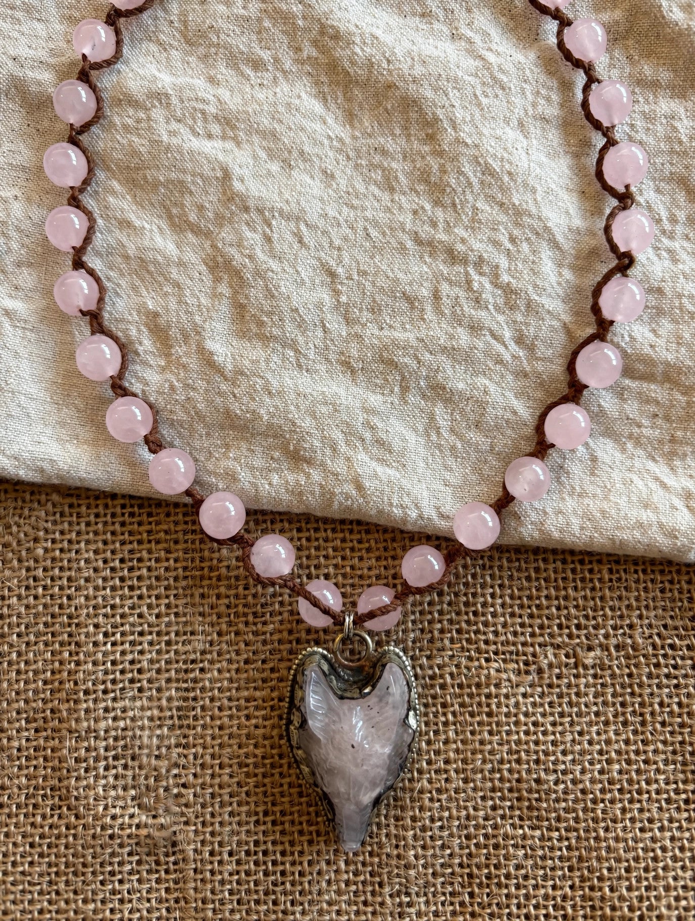 Rose Quartz Wolf Necklace by Tara Gasparian
