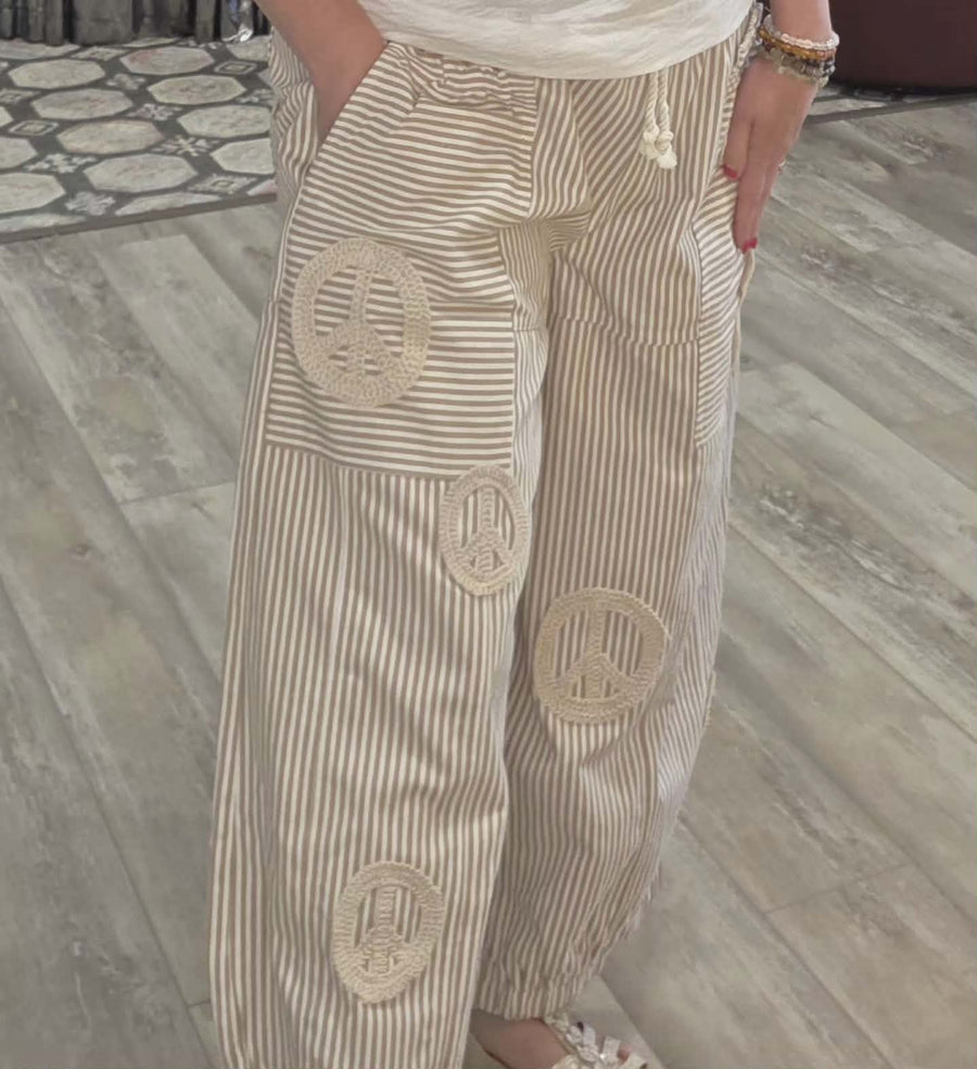 Peace Sign Pinstripe Palazzo Pants by Davi & Dani Robin Boutique
