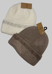C.C. Beanie Pearl & Rhinestone Angora Cuff Beanie Robin Boutique
