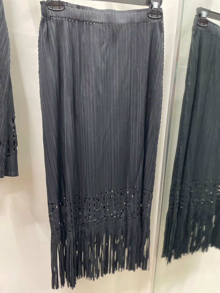 Pleated Cutout Skirt with Fringe by EllyNDale Robin Boutique