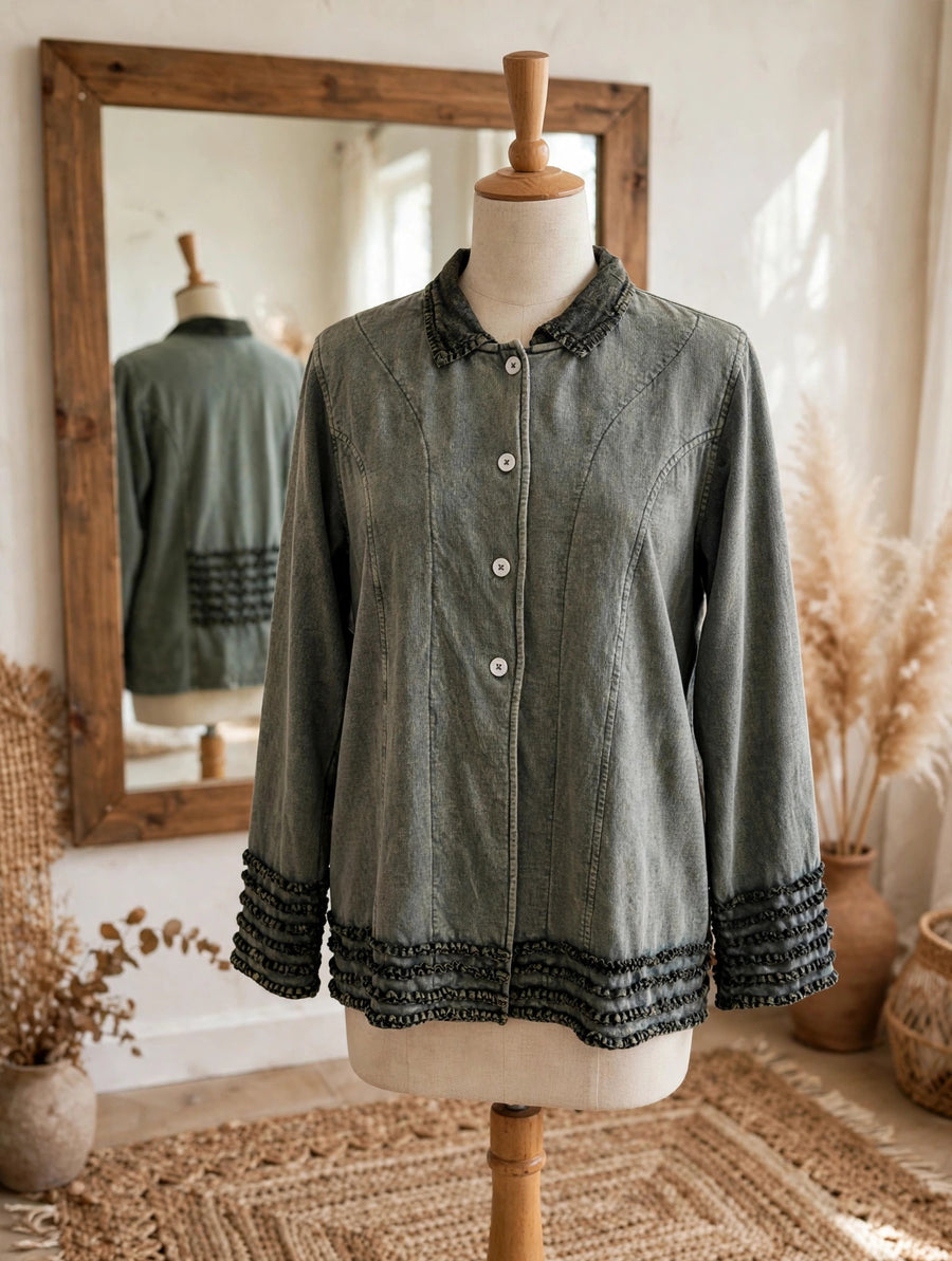 Ruffle Trim Mineral Wash Jacket by The Paper Lace