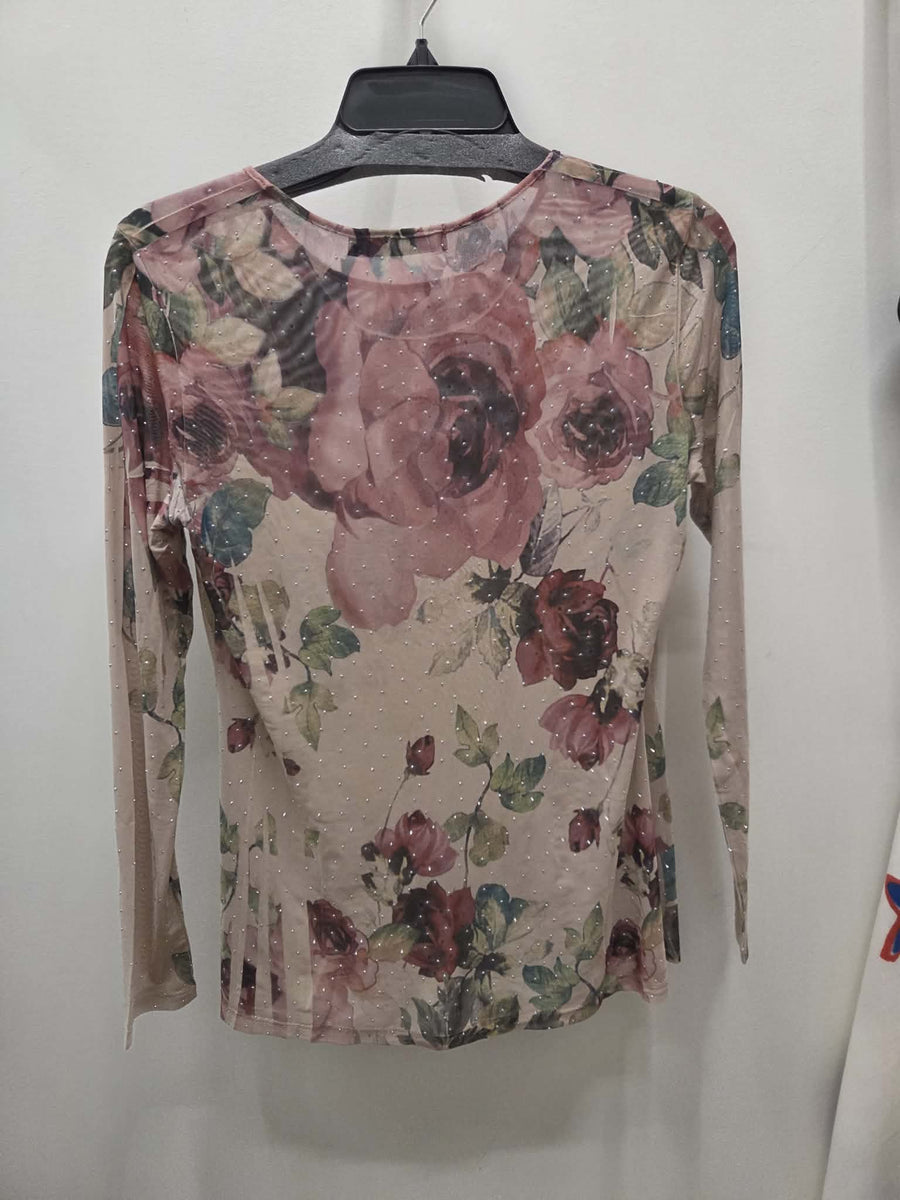 Sparkly Sheer Mesh Layering Shirt in Big Rose by Origami
