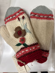 Additional view of Turquoise Ecru Color Block Knit Beanie Hat, Mittens and Fingerless Armwarmers By Many from Robin Boutique.