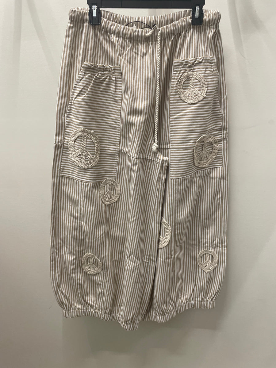 Peace Sign Pinstripe Palazzo Pants by Davi & Dani