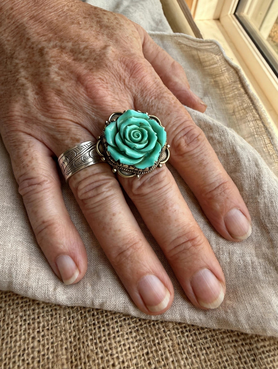Turquoise Rose Adjustable Ring by Tara Gasparian