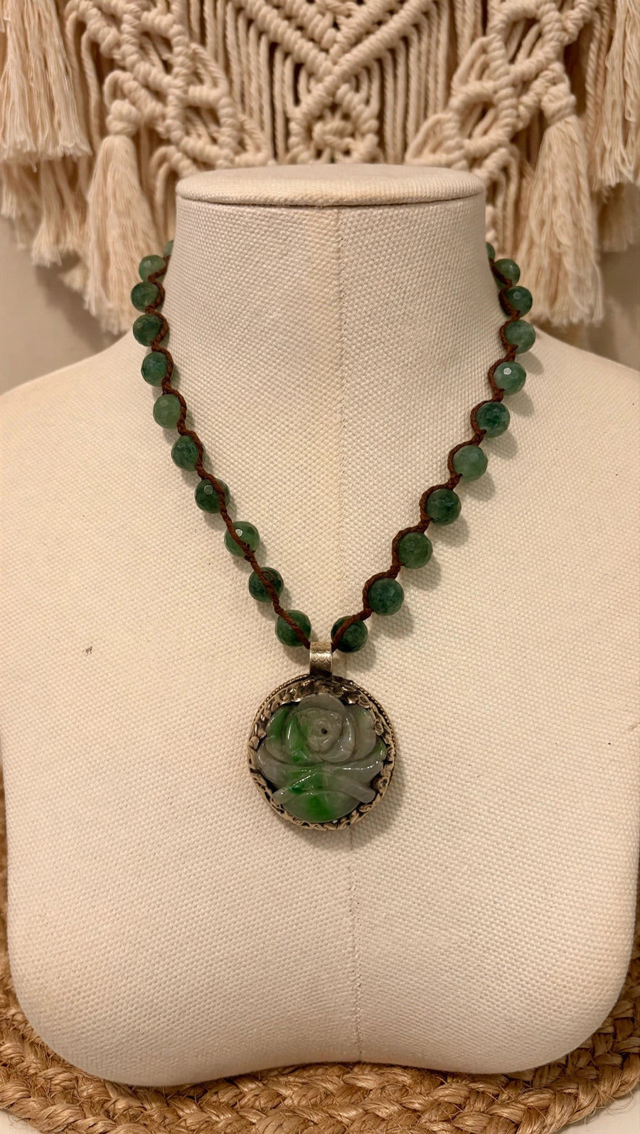 Carved Jade Rose Necklace by Tara Gasparian