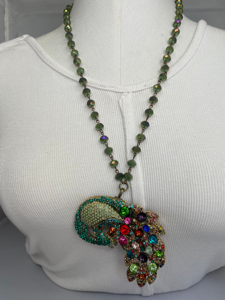Rhinestone Peacock Necklace by Gina