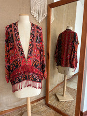Reversible Tapestry Fringe Short Jacket