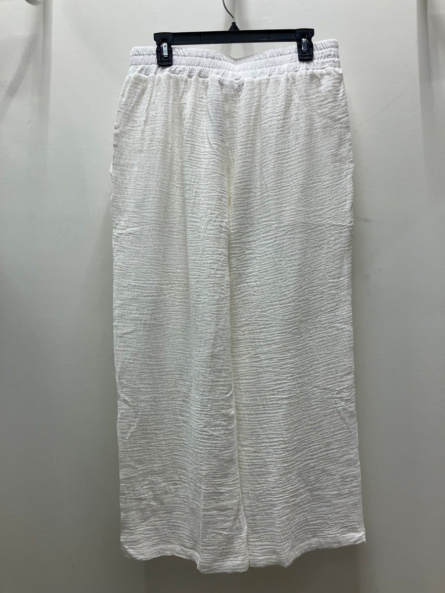 Cotton Gauze Cropped Wide Leg Pant with Crochet Lace Trim