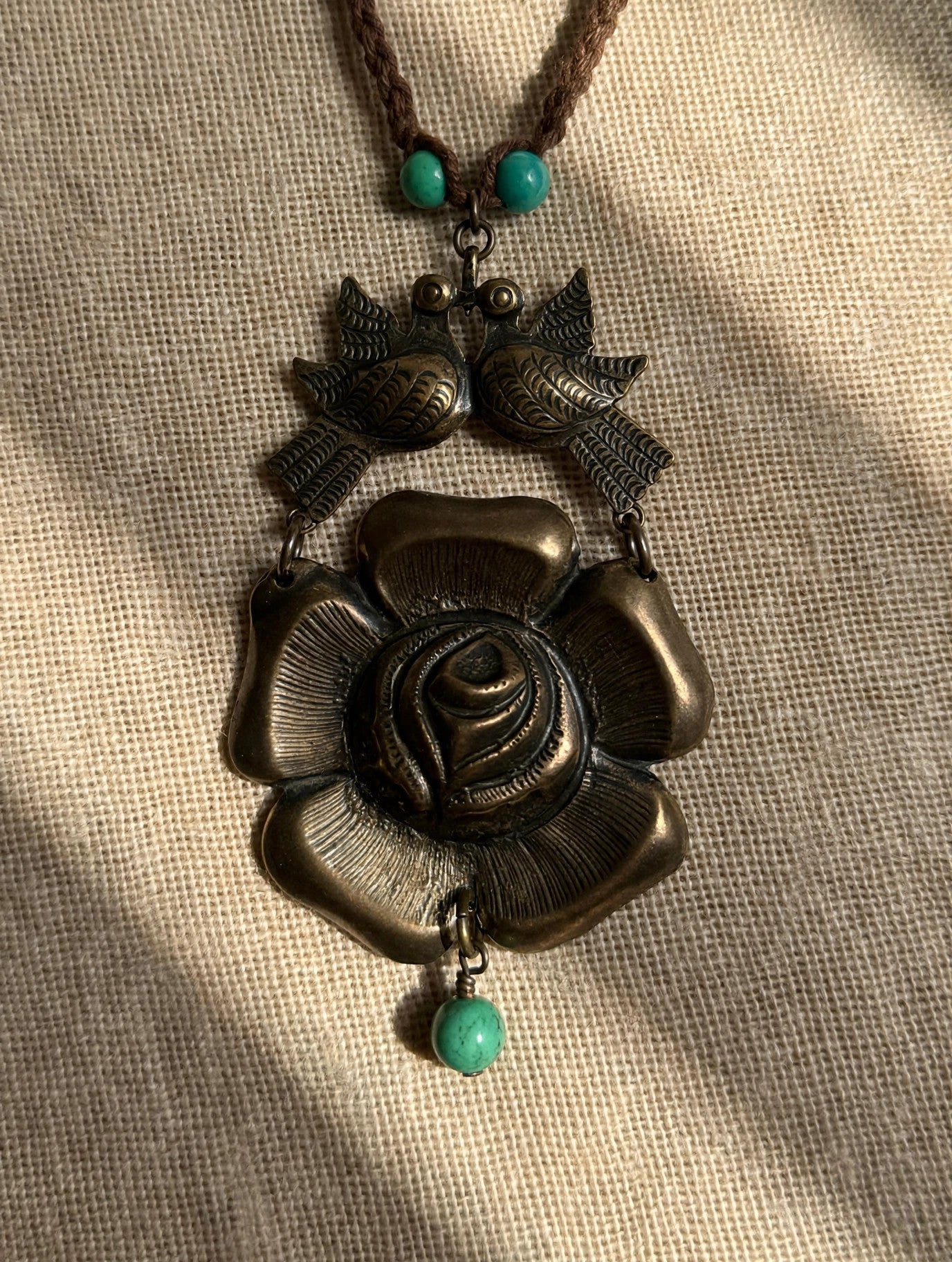 Lovebirds & Rose Turquoise Necklace by Tara Gasparian