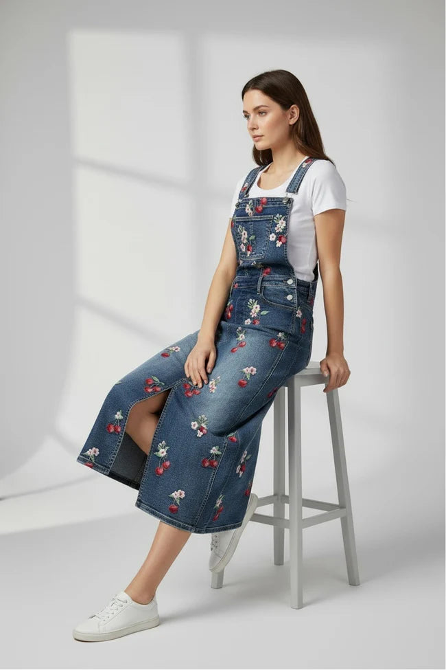 Sarah Overall Dress in Cherry on Top by Driftwood Jeans