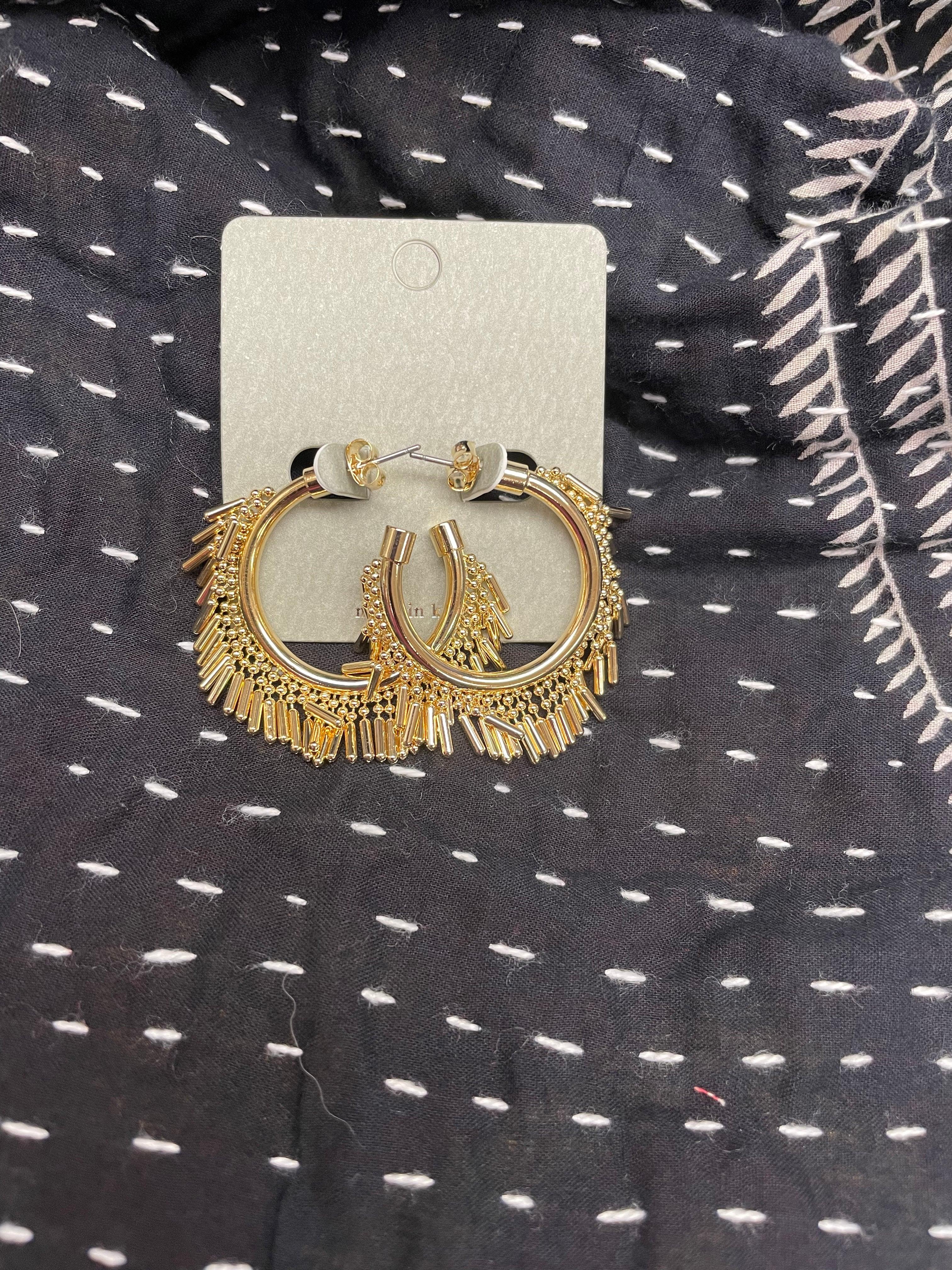 Metallic Fringe Hoop Earrings - Robin Boutique-Boutique 