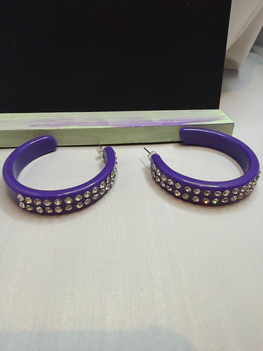 Purple Rhinestone Acrylic Hoop Earrings by The Vintage Jewel