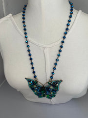 Rhinestone Blue Butterfly Necklace by Gina