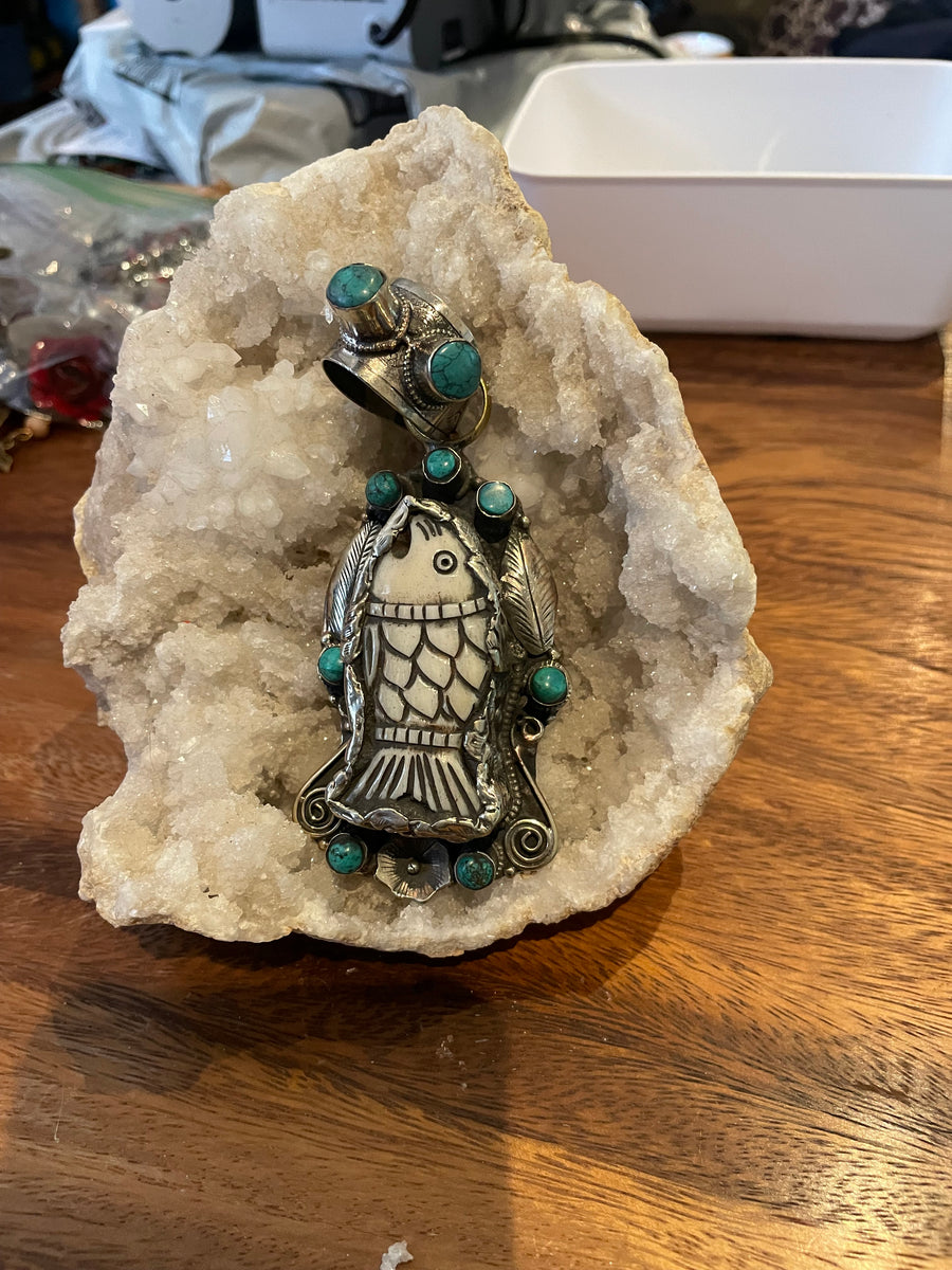 Pendant Only Turquoise Vintage Fish