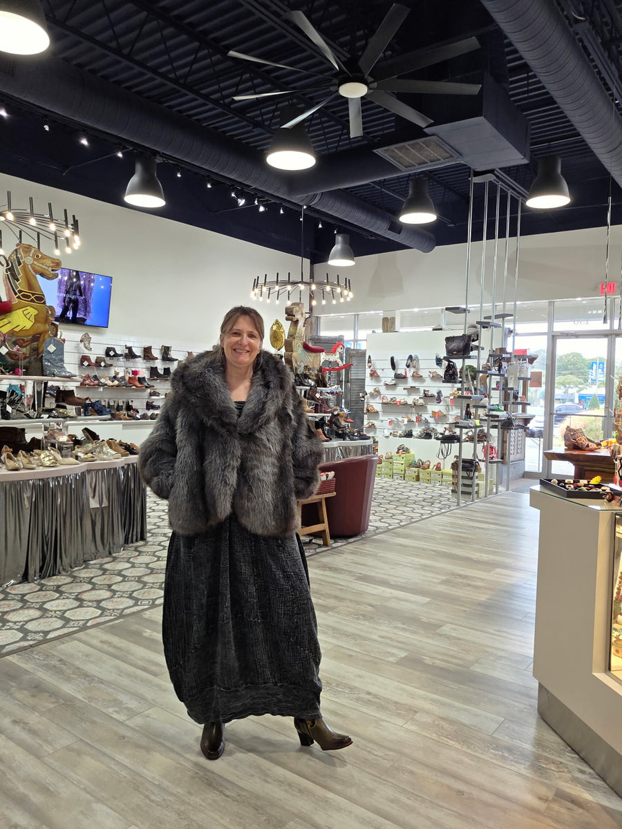 Dusk-grey faux fur jacket by azalea wang robin boutique