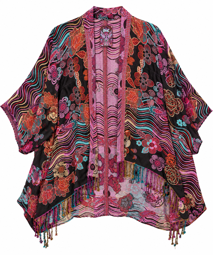 Bohemian Tapestry Kimono Jacket with Fringe