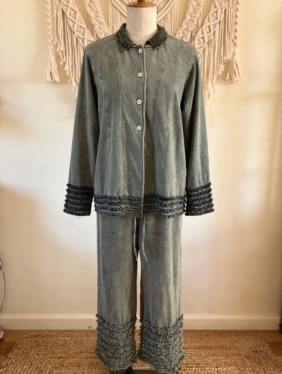 Ruffle Trim Mineral Wash Jacket by The Paper Lace