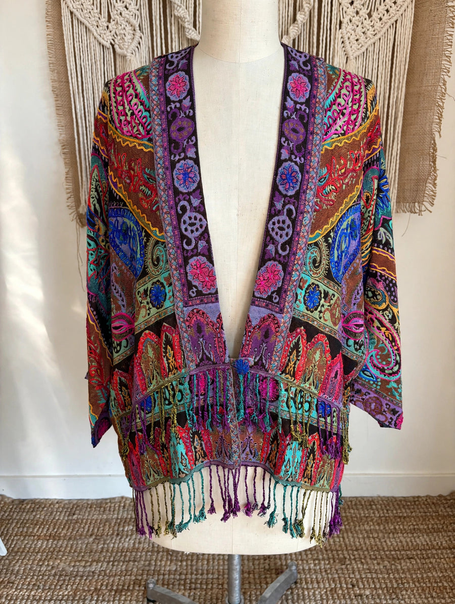 Embroidered Reversible Tapestry Fringe Short Jacket