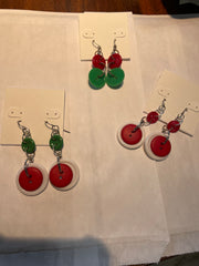 Holiday Colors Long Button Earrings by The Vintage Jewel