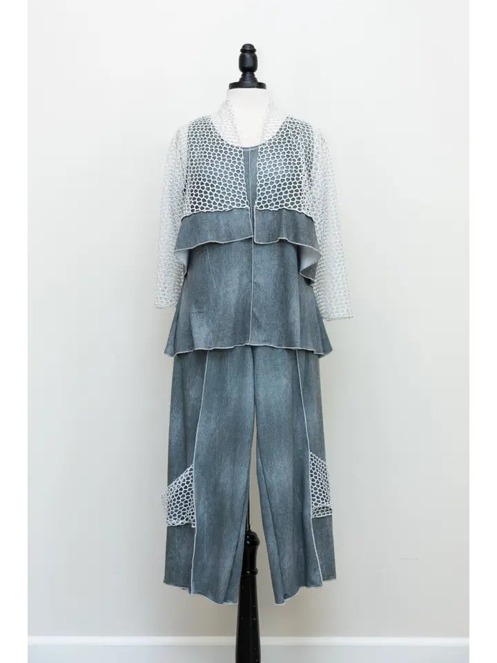 Diamond Mesh Shrug in Black Denim by Vine Street 437 Robin Boutique