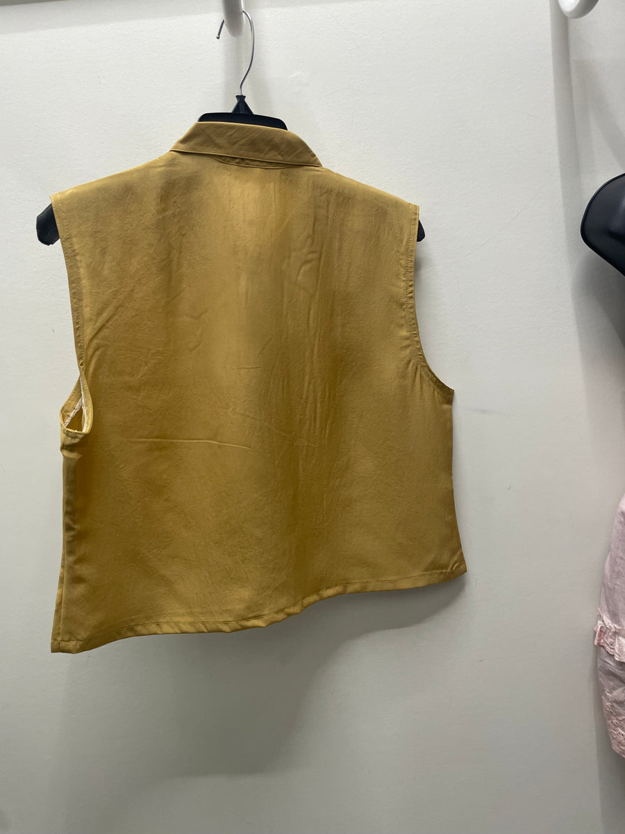 Reworked Sleeveless Flowy Crop Button Down #07