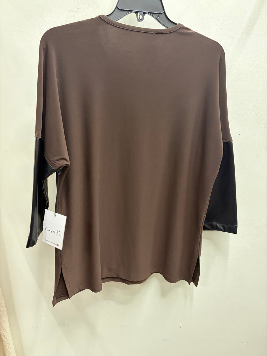 Luxe Faux-Leather Accent Blouse by Compli K
