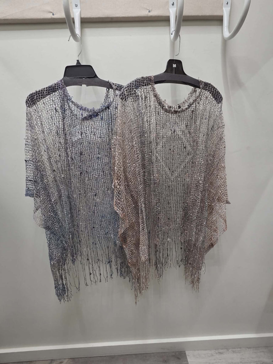 Sequin Mesh Layering Top in Brown by Origami