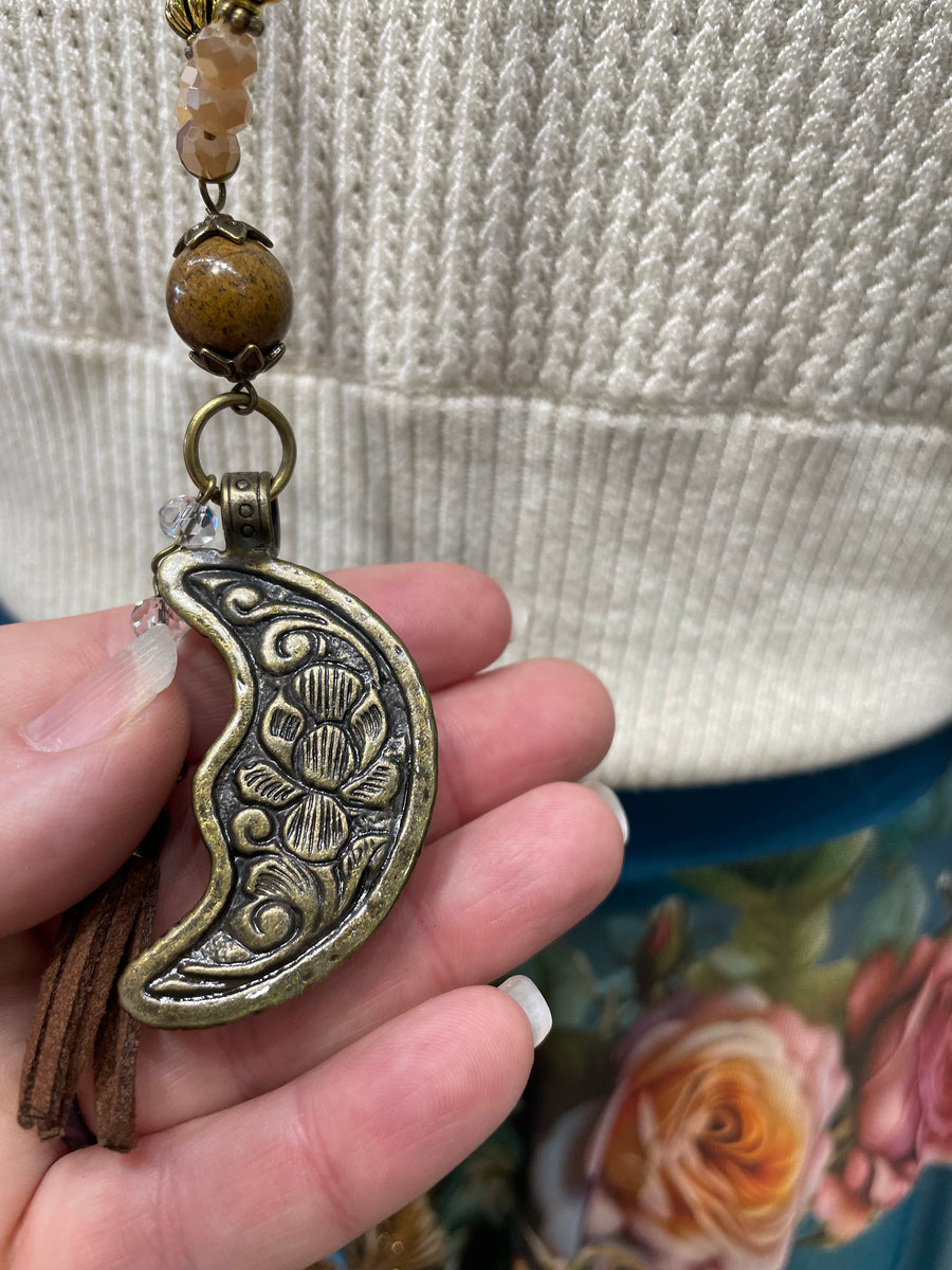 Sacred Crescent Moon Resin Boho Necklace