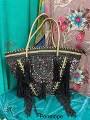 Upcycled Embroidered Market Studded Tote by Kantha Bae - Robin Boutique-Boutique 