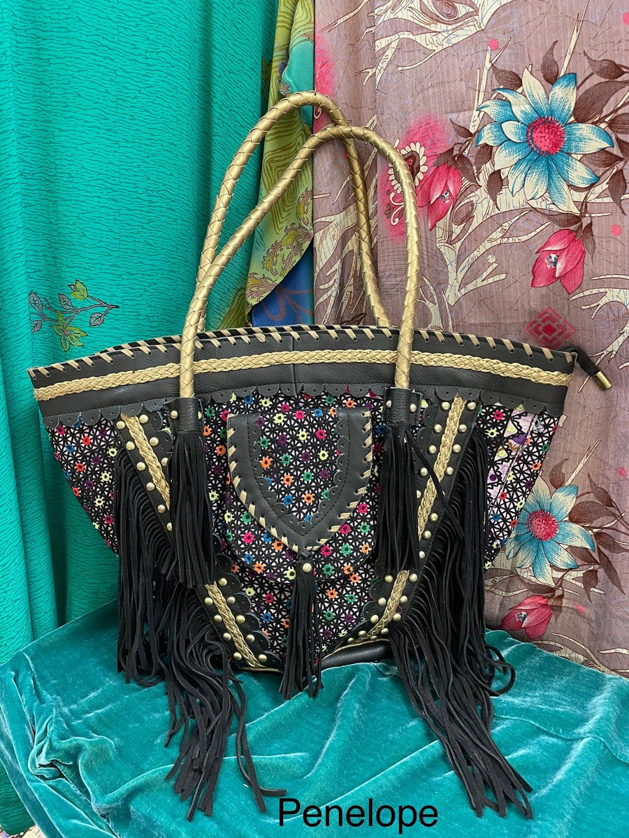 Upcycled Embroidered Market Studded Tote by Kantha Bae - Robin Boutique-Boutique 