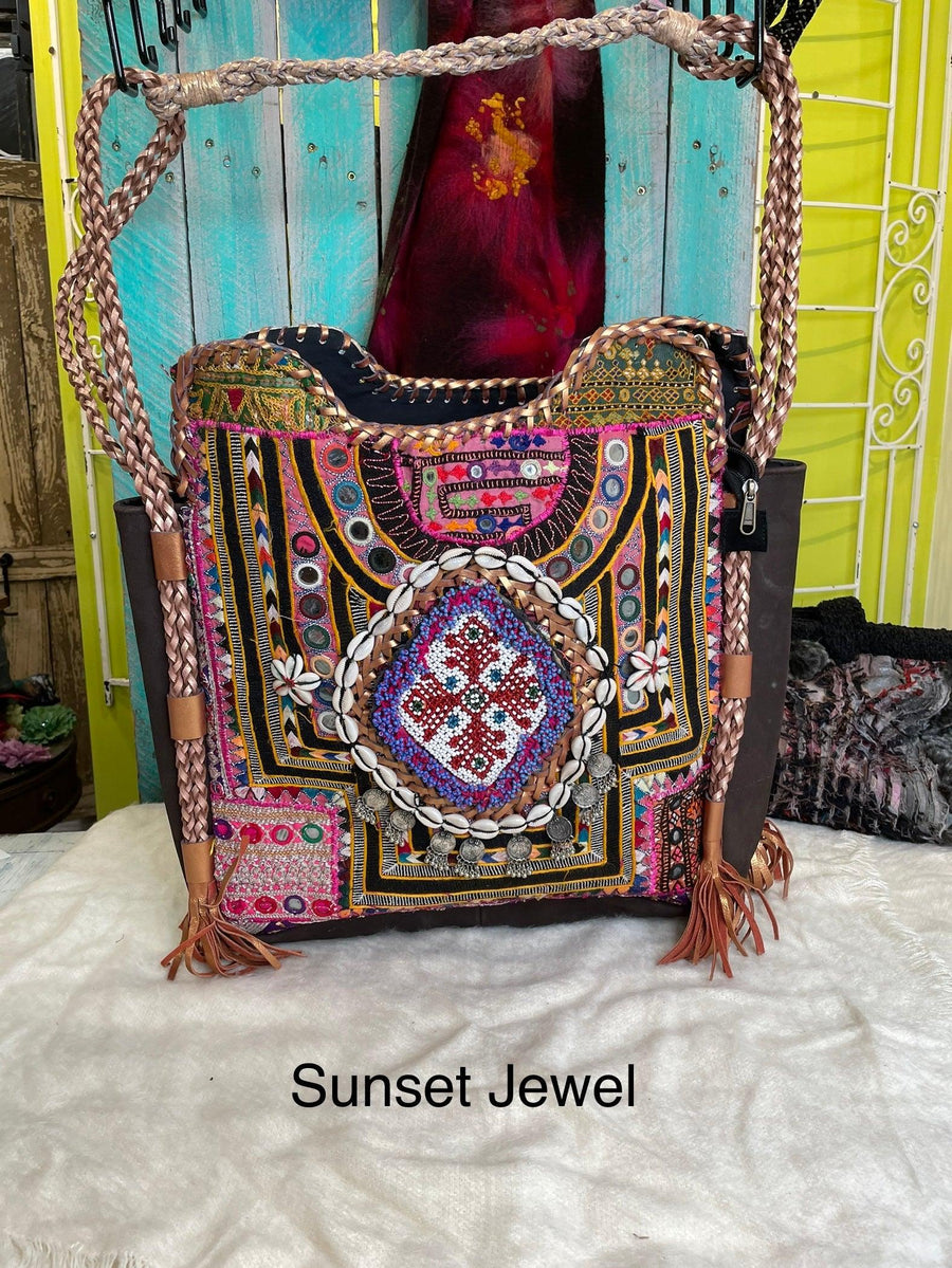 Upcycled Embroidered Market Braided Tote by Kantha Bae - Robin Boutique-Boutique 