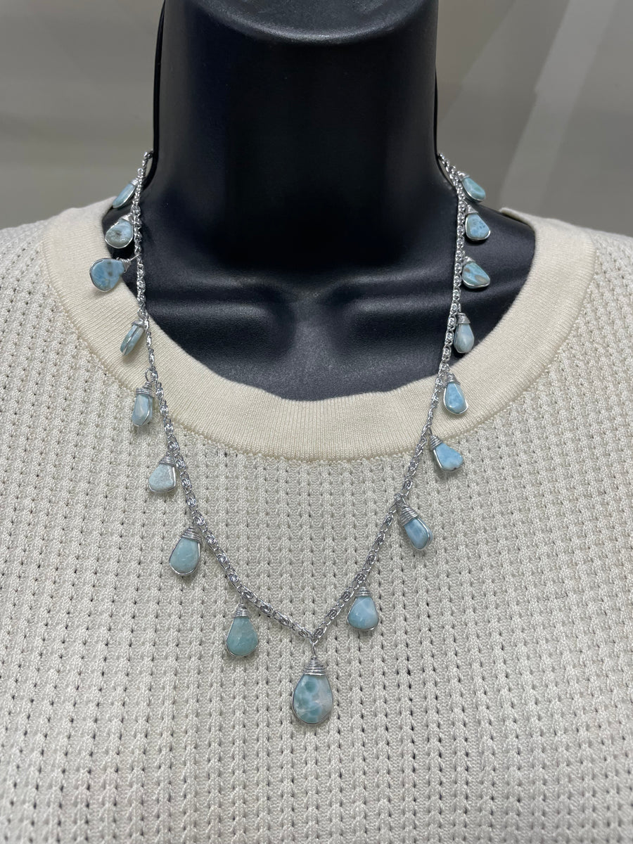 Larimar Mini Tear Drops Necklace