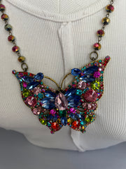 Rhinestone Multi Colored Butterfly Necklace by Gina