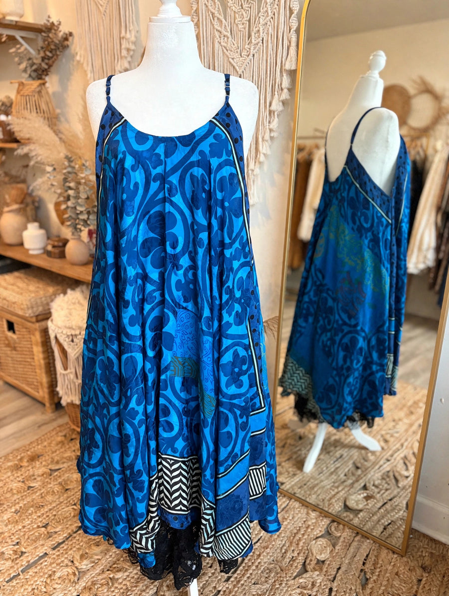 Crepe Sari Moonchild Slip Dress #241 by Kantha Bae