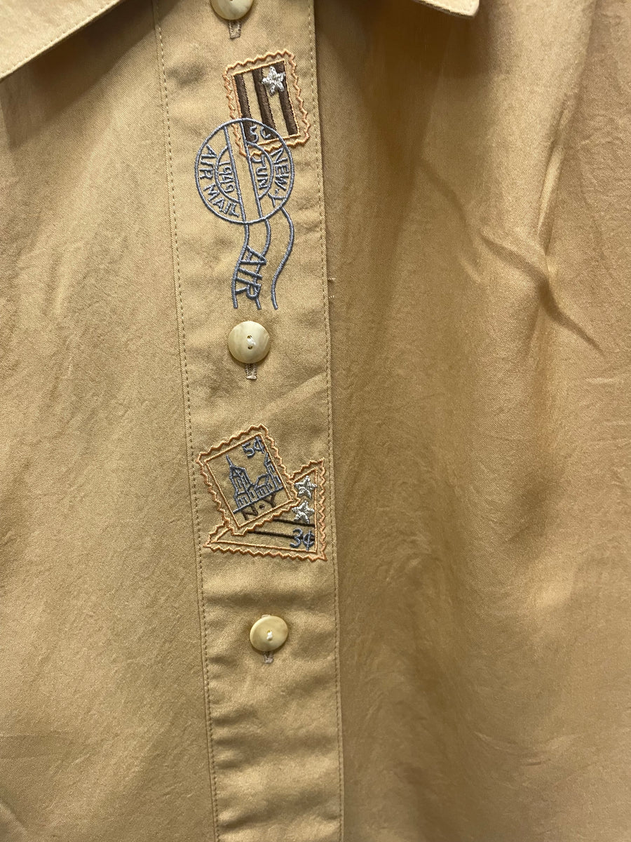 Reworked Sleeveless Flowy Crop Button Down #07