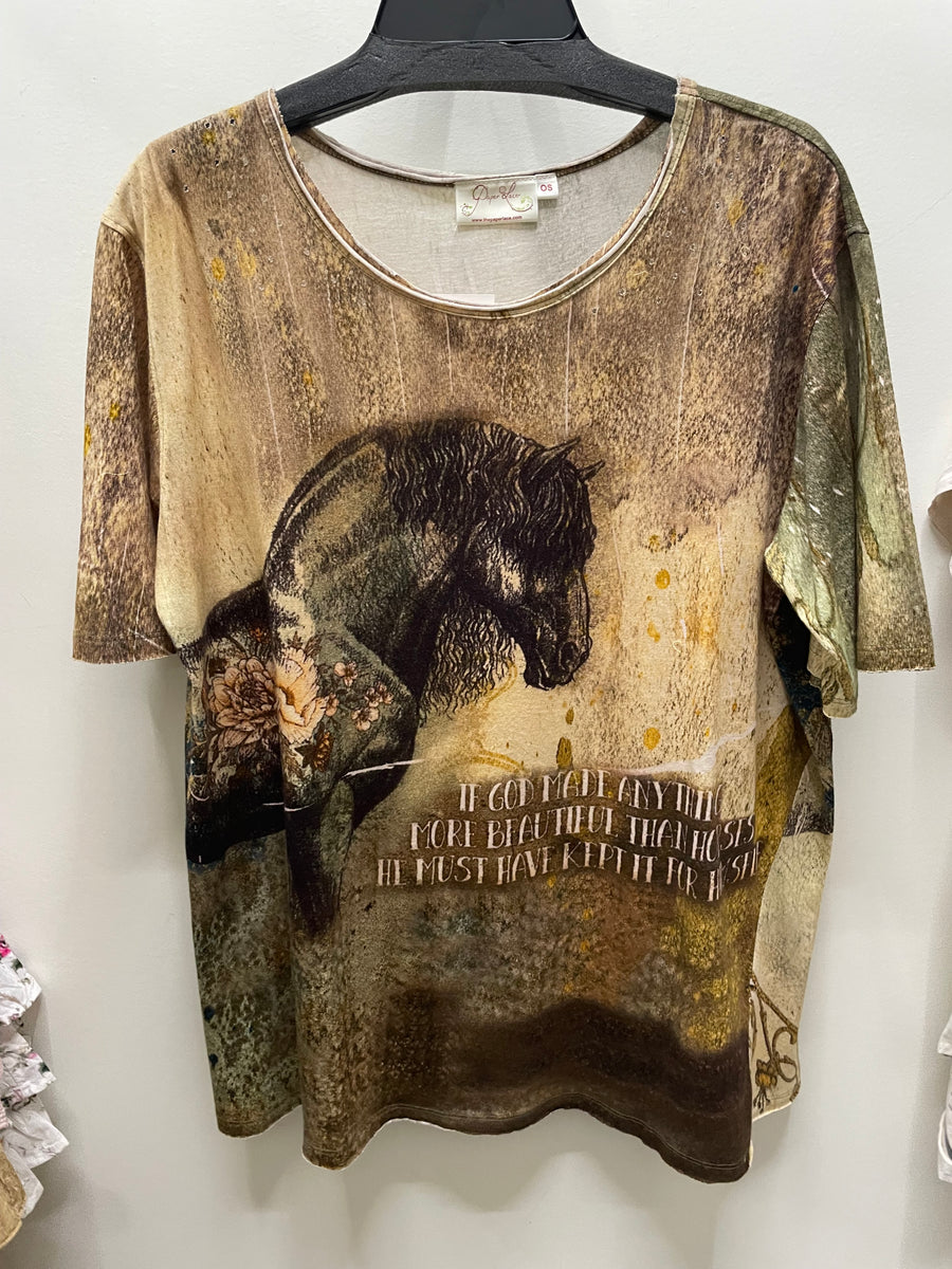 Driftwood Day Tee in Vintage Horse Print by Paper Lace